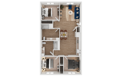 Floor plan for 3 beds, 2 baths, 1095 sqft